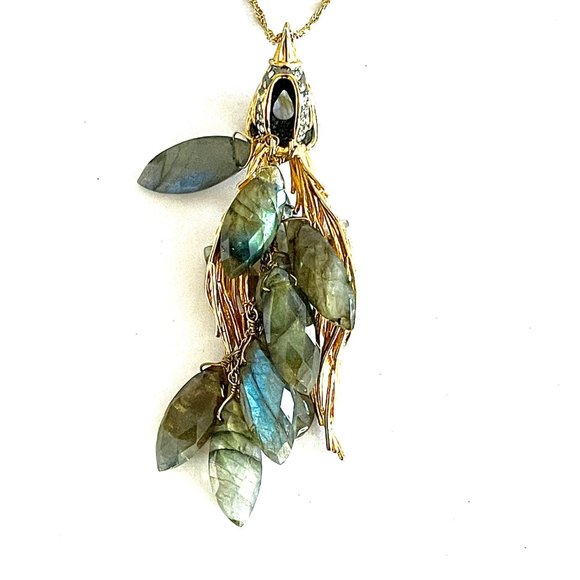 Alexis Bittar Gold Wing Crystal Pendant Necklace with Smoky Stones - Picture 4 of 6